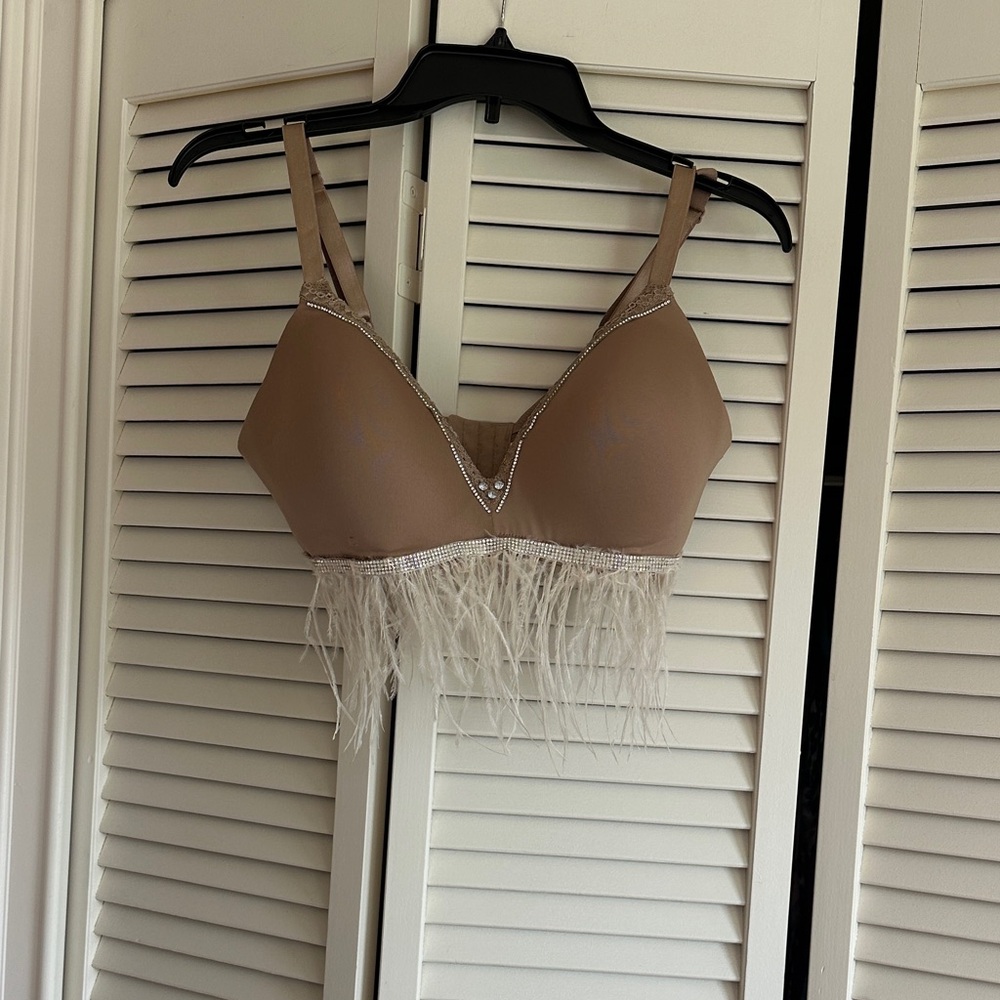 Ellen Tracy Tan Bra with Feather Detail never worn 36D